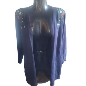 Esperanza Embroidered Navy Open Cardigan S
